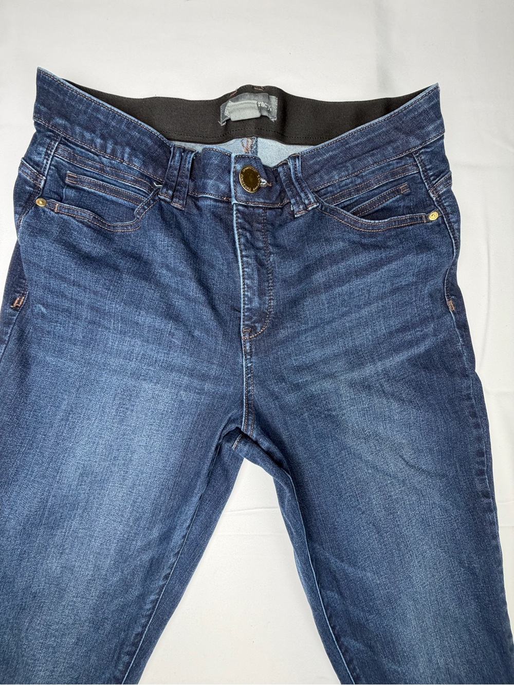 Democracy Size 14 Dark Blue Jeans with distressed whisking and raw high low hem